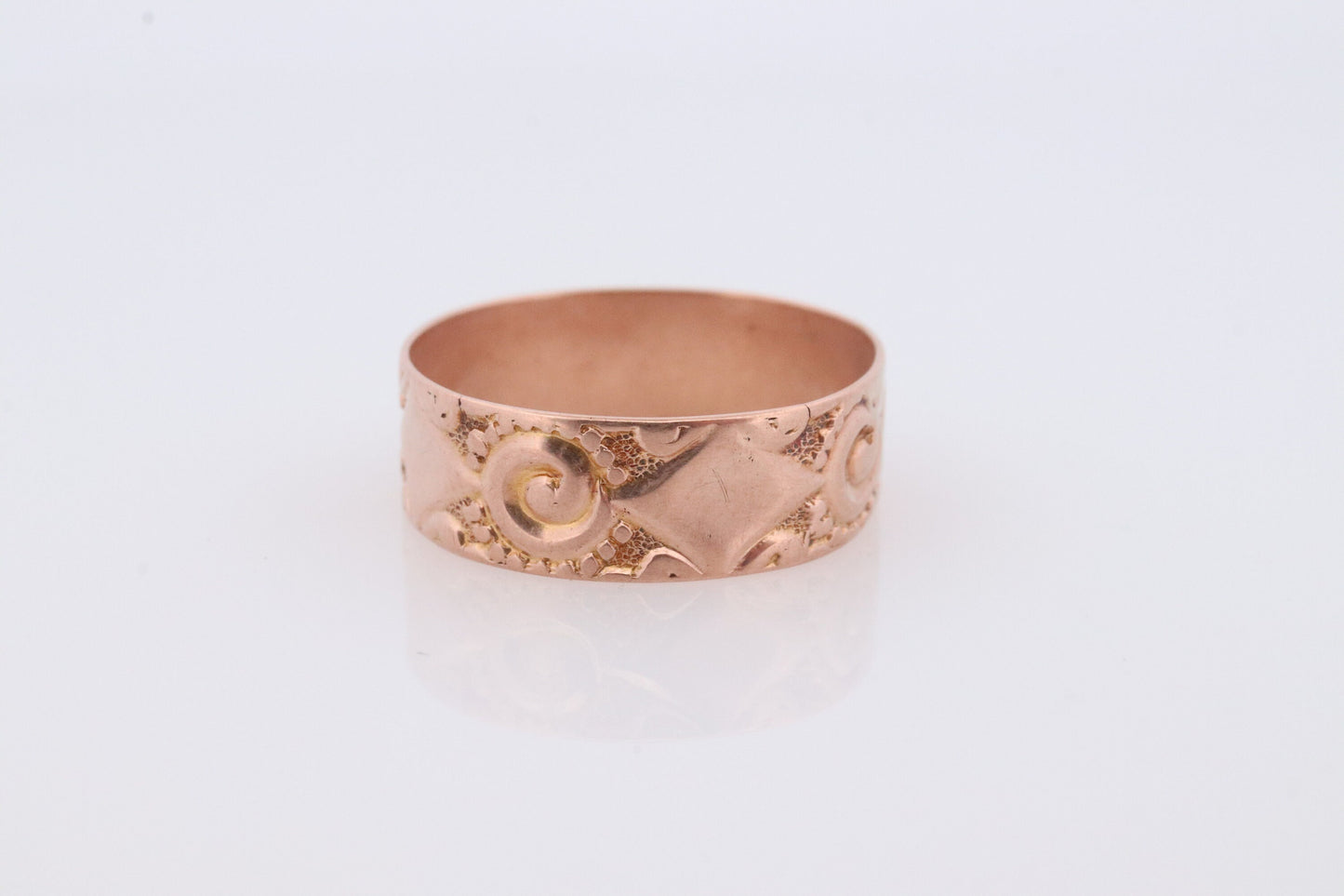 10k Ostby Barton Cigar Band. 10k Rose Gold Embossed Design wide ring. OB from Art Deco 1920 Era. Wide Fit Band.