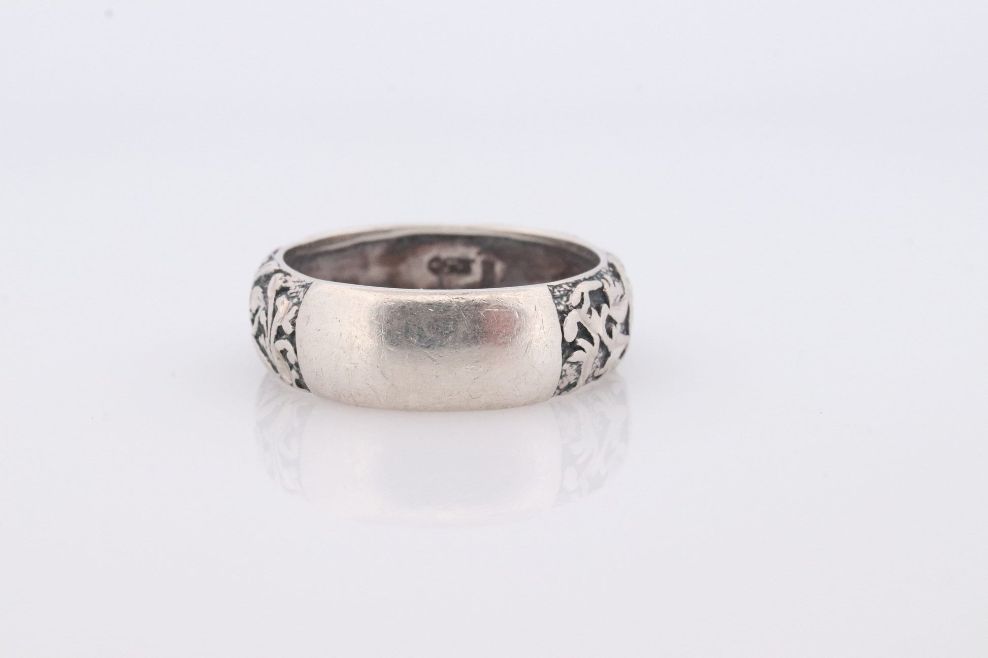 Floral Engraved Band. Sterling Silver Heavy, Wide, Engraved, Ornate Band. Flower Engraved Band. Flower Band.