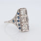 Antique 18k Triple Diamond ring. Trilogy Trio diamond ring. Sapphire and Diamond Shield ring. Filigree design.