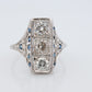 Antique 18k Triple Diamond ring. Trilogy Trio diamond ring. Sapphire and Diamond Shield ring. Filigree design.