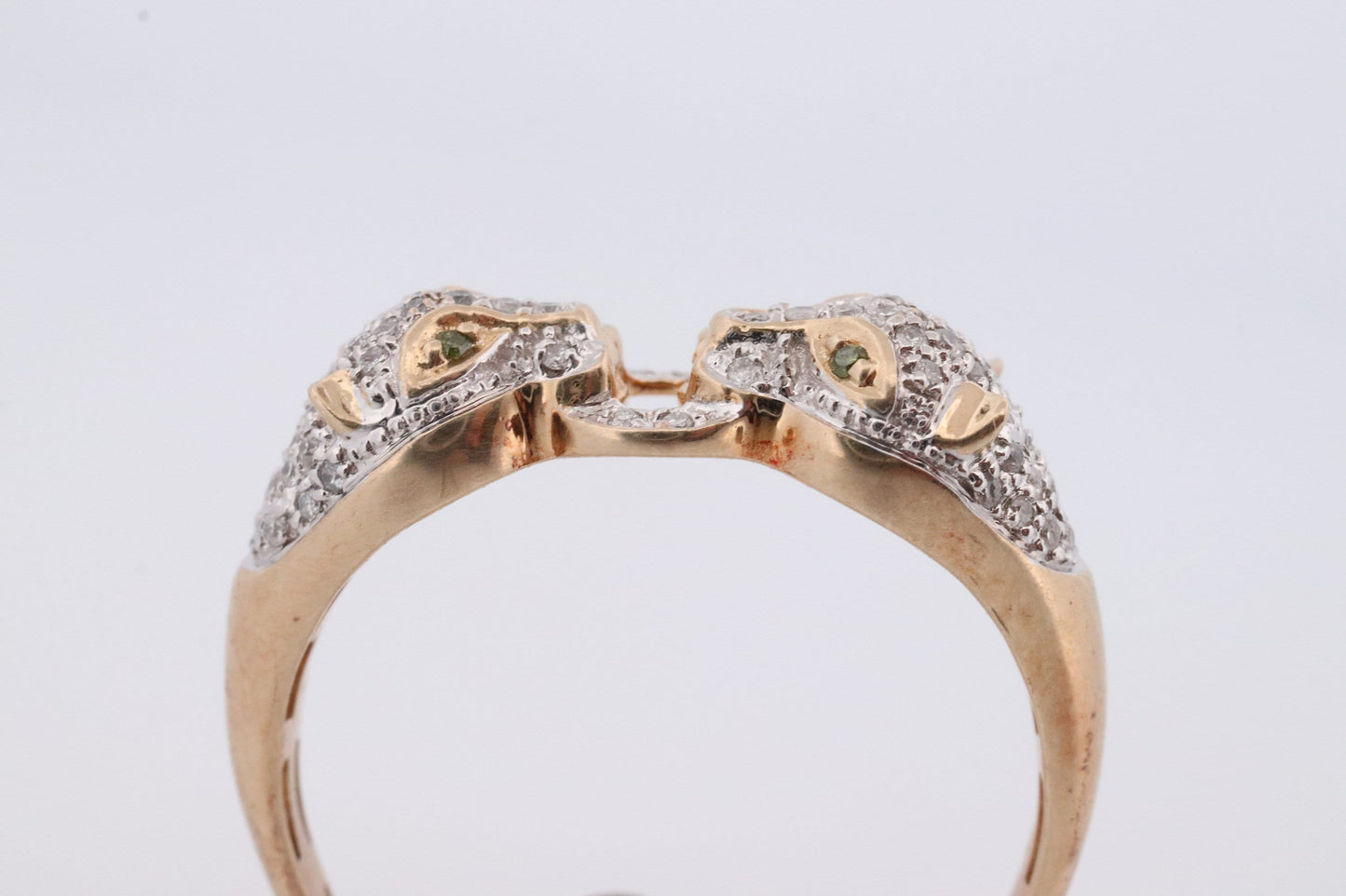 14k Panther Leopard Jaguar Cheetah Diamond ring. Encrusted with Diamond Double Pouncing Panther Circle band.