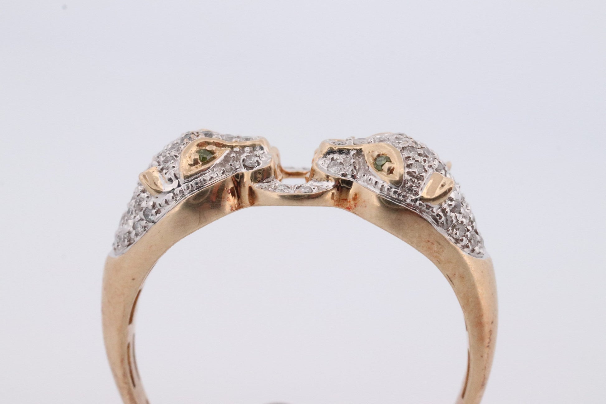 14k Panther Leopard Jaguar Cheetah Diamond ring. Encrusted with Diamond Double Pouncing Panther Circle band.