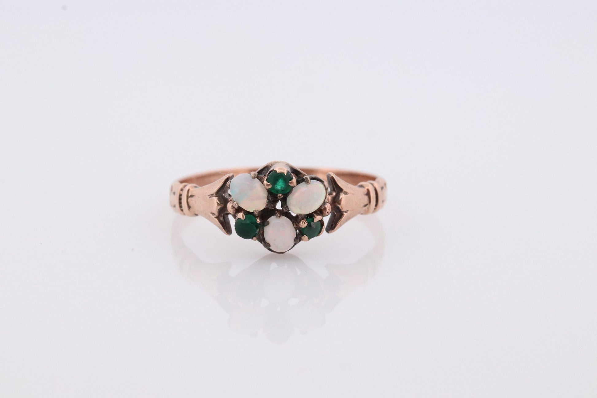 Victorian Opal and Gemstone ring. 10k Gold Antique Opal and Green Gem Cluster ring.