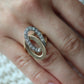 Interlocking Circles Ring. 14k Diamond Encrusted Double Circles of life. Joined Life Diamond Double Circle Promise ring. Heavy diamond ring.