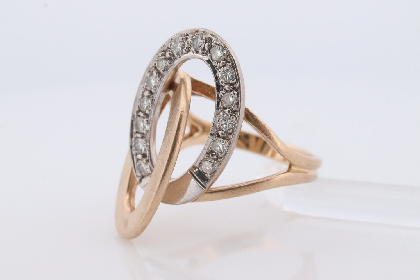 Interlocking Circles Ring. 14k Diamond Encrusted Double Circles of life. Joined Life Diamond Double Circle Promise ring. Heavy diamond ring.