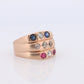 Antique 10k Triple Band Ruby Sapphire Diamond ring. Gypsy Diamond bezel set into band. 14k Gold Starburst Sapphire Ruby Diamond band ring