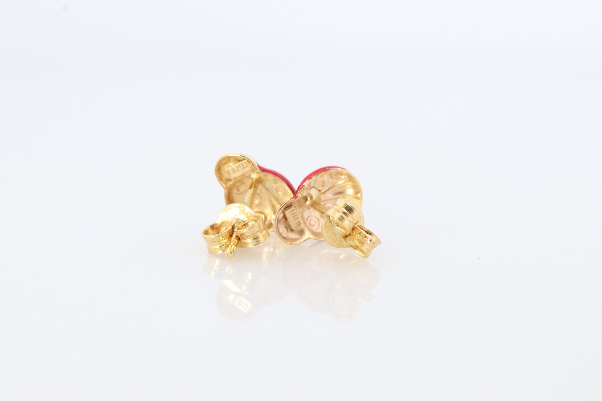 LADYBUG earrings. 14k Yellow Gold Enamel Painted Lady bug stud earring. Fun Ladybug studs.