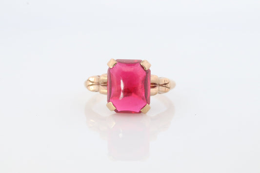 Vintage Ruby Ring. 10k Yellow Gold Sugar Loaf LC Cabochon Ruby. Womens Ladies Large Ruby Solitaire band.