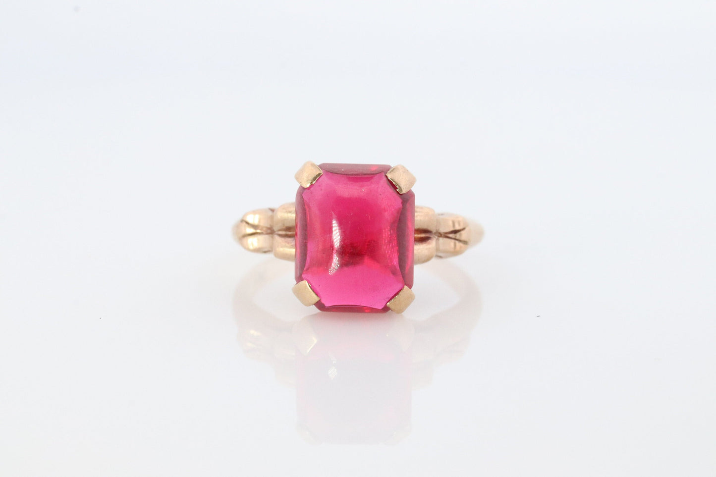 Vintage Ruby Ring. 10k Yellow Gold Sugar Loaf LC Cabochon Ruby. Womens Ladies Large Ruby Solitaire band.