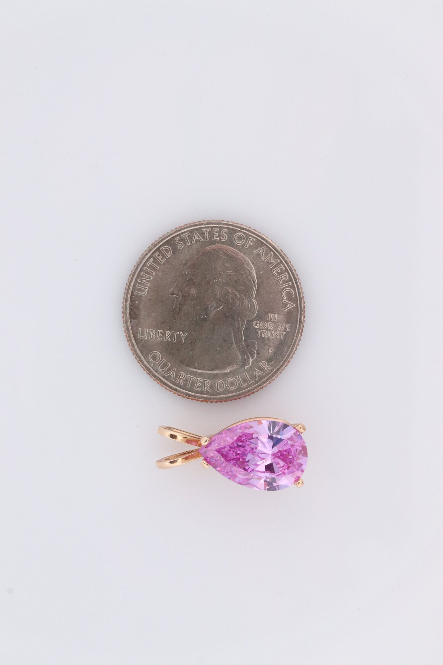 14k PINK Diamond(CZ) Solitaire Pendant. 14k gold Large Pink Pear CZ pendant Gift. st(42)