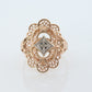 10k Filigree diamond ornate shield ring. 10k Art Deco diamond ring. sz5.75 st(86/25)