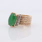 14k Apple Jade Diamond ring. Jade Cabochon Prong set ring. Accented with Diamonds Very rare Jade Signet ring. Heavy band.