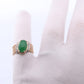 14k Apple Jade Diamond ring. Jade Cabochon Prong set ring. Accented with Diamonds Very rare Jade Signet ring. Heavy band.