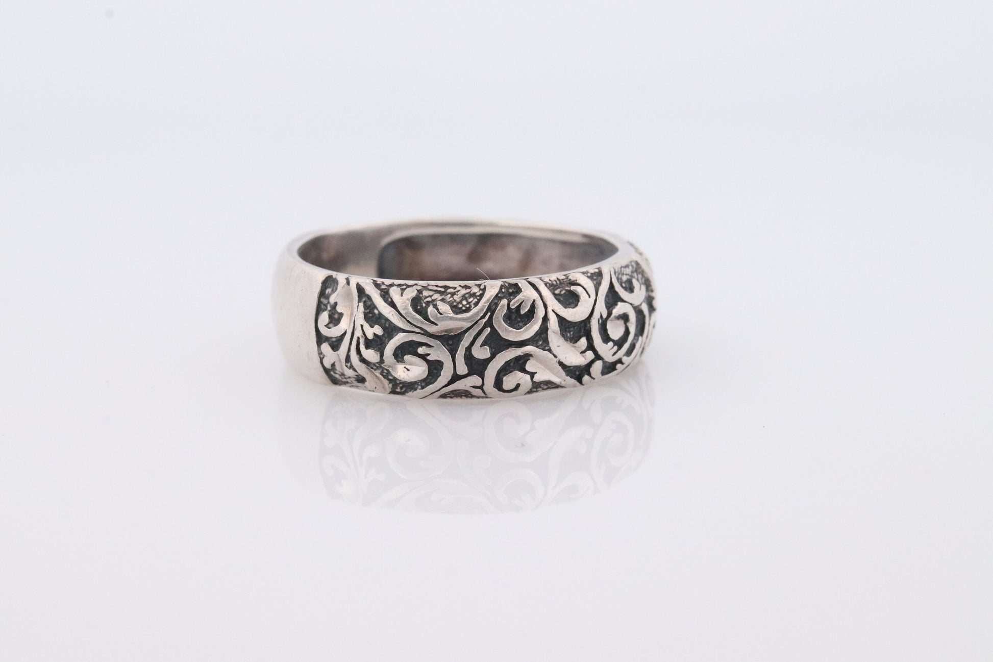 Floral Engraved Band. Sterling Silver Heavy, Wide, Engraved, Ornate Band. Flower Engraved Band. Flower Band.