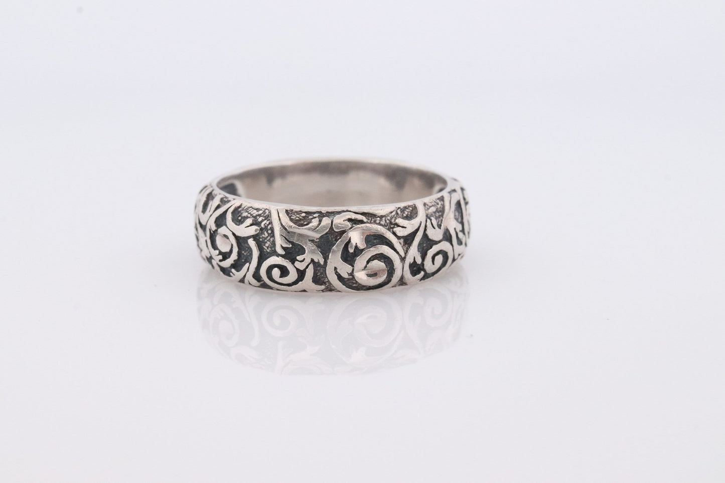 Floral Engraved Band. Sterling Silver Heavy, Wide, Engraved, Ornate Band. Flower Engraved Band. Flower Band.