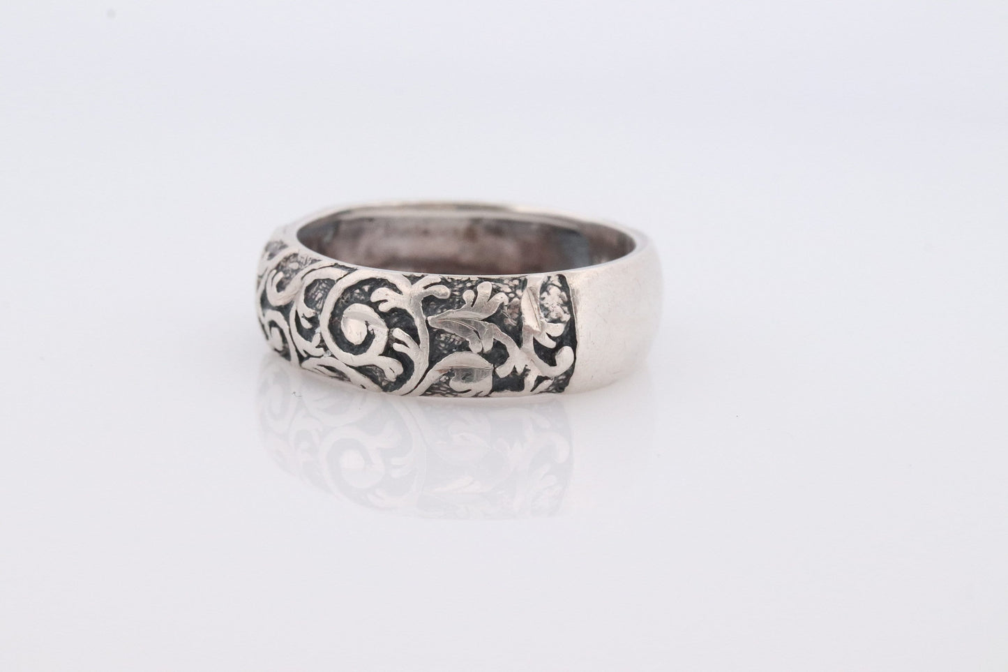 Floral Engraved Band. Sterling Silver Heavy, Wide, Engraved, Ornate Band. Flower Engraved Band. Flower Band.