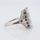 Antique 18k Triple Diamond ring. Trilogy Trio diamond ring. Sapphire and Diamond Shield ring. Filigree design.