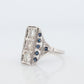 Antique 18k Triple Diamond ring. Trilogy Trio diamond ring. Sapphire and Diamond Shield ring. Filigree design.