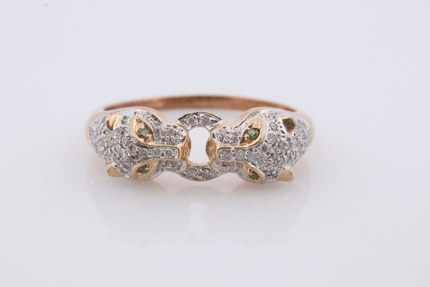 14k Panther Leopard Jaguar Cheetah Diamond ring. Encrusted with Diamond Double Pouncing Panther Circle band.