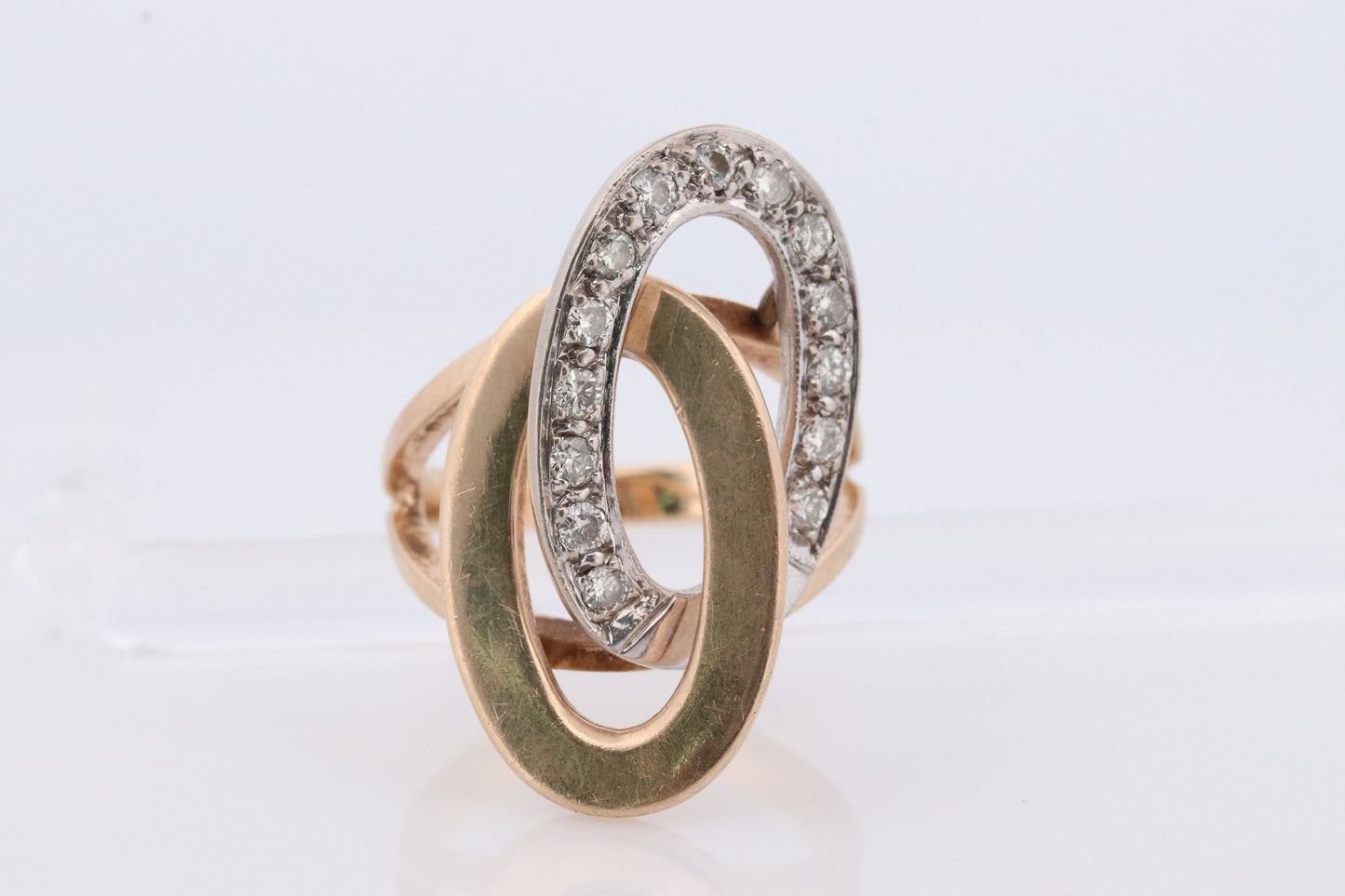 Interlocking Circles Ring. 14k Diamond Encrusted Double Circles of life. Joined Life Diamond Double Circle Promise ring. Heavy diamond ring.