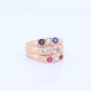 Antique 10k Triple Band Ruby Sapphire Diamond ring. Gypsy Diamond bezel set into band. 14k Gold Starburst Sapphire Ruby Diamond band ring
