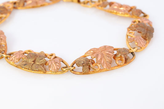 Black Hills Gold Bracelet. 14k GF with 10k Multi-Tone Leaves Bracelet. Black Hills Gold Grape Leaf Section Bracelet.