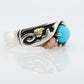 Black Hills Gold Turquoise ring. Sterling Silver and 12k/10k Gold Leaf inlays. Robin Egg color Turquoise cabochon solitaire.
