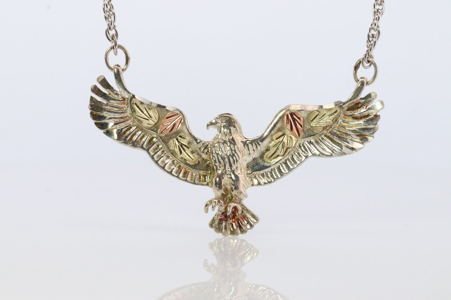 Black Hills Gold EAGLE Necklace. Heavy Vintage Sterling Silver and 12k/10k Pendant and Necklace made by Black Hills Gold.