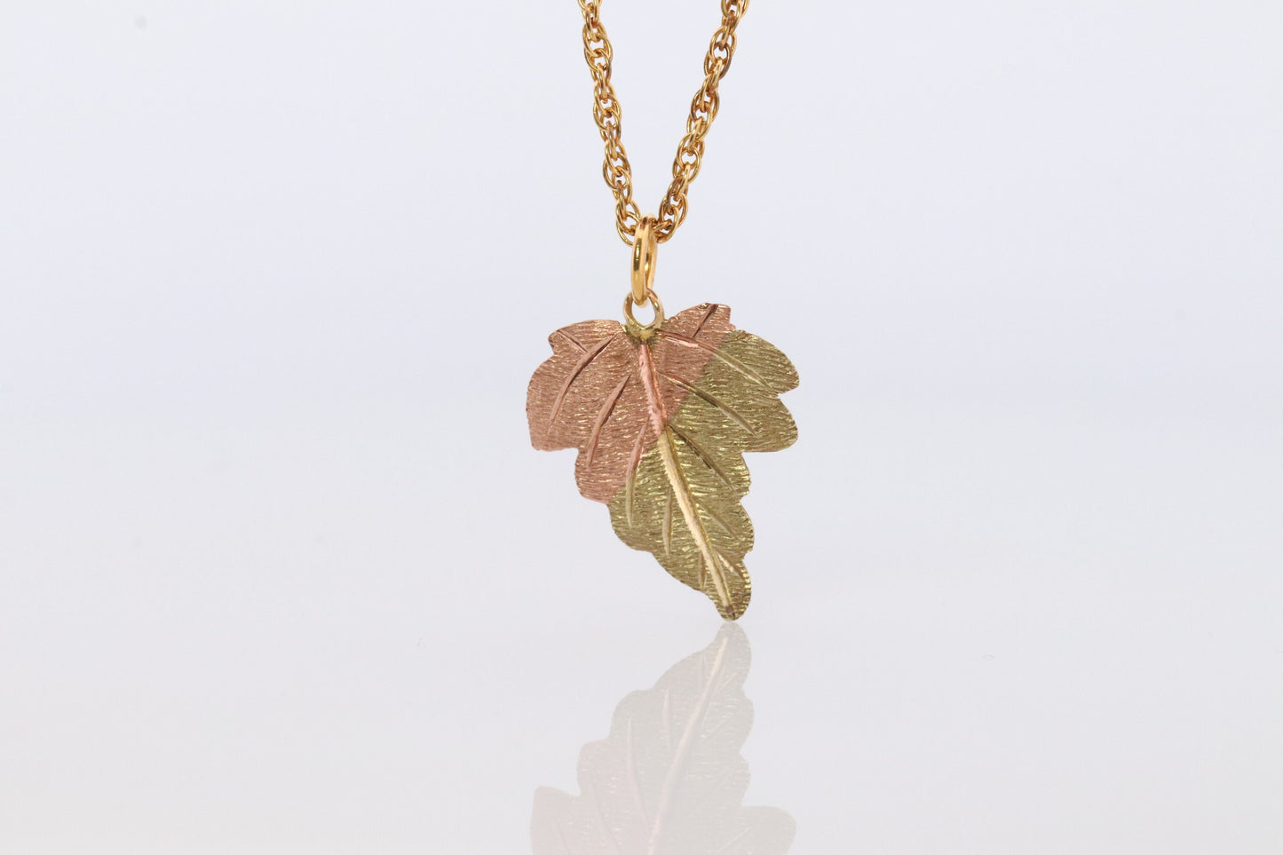 Black Hills Gold Pendant Necklace. 10k 12k Black Hills Gold Grape Leaf Pendant.