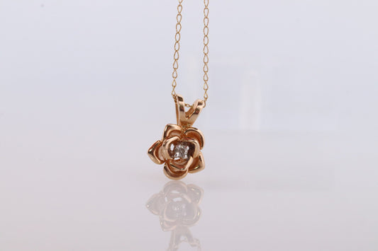 14k Diamond Rose Flower Pendant. 14k Diamond Daisy Rose flower pendant and necklace. Dainty diamond solitaire pendant