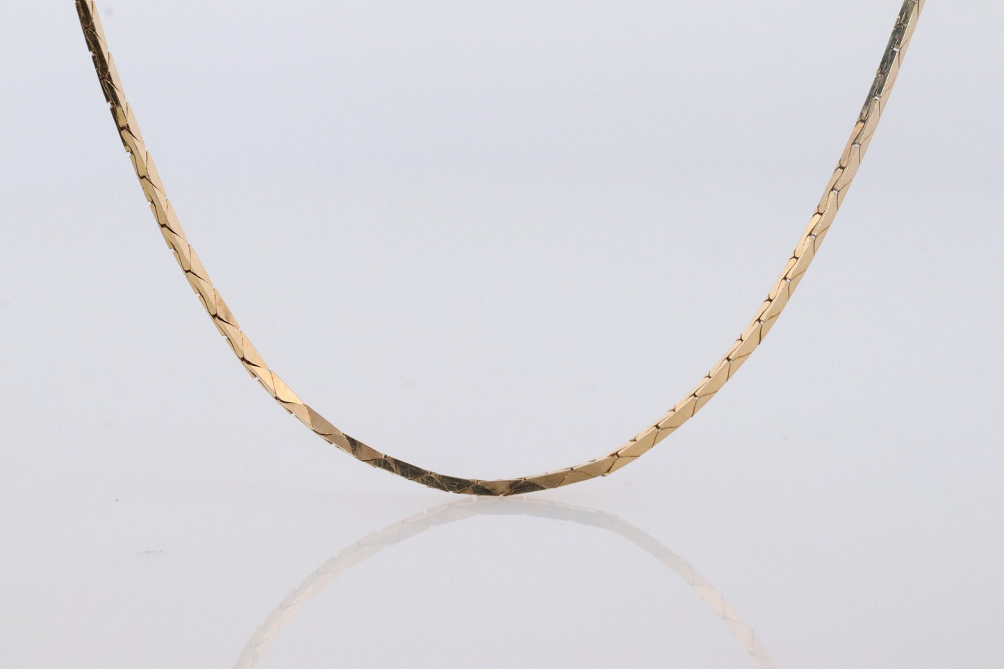14k Triangle Omega Necklace. 14k Yellow Gold Box triangular Snake chain Necklace.