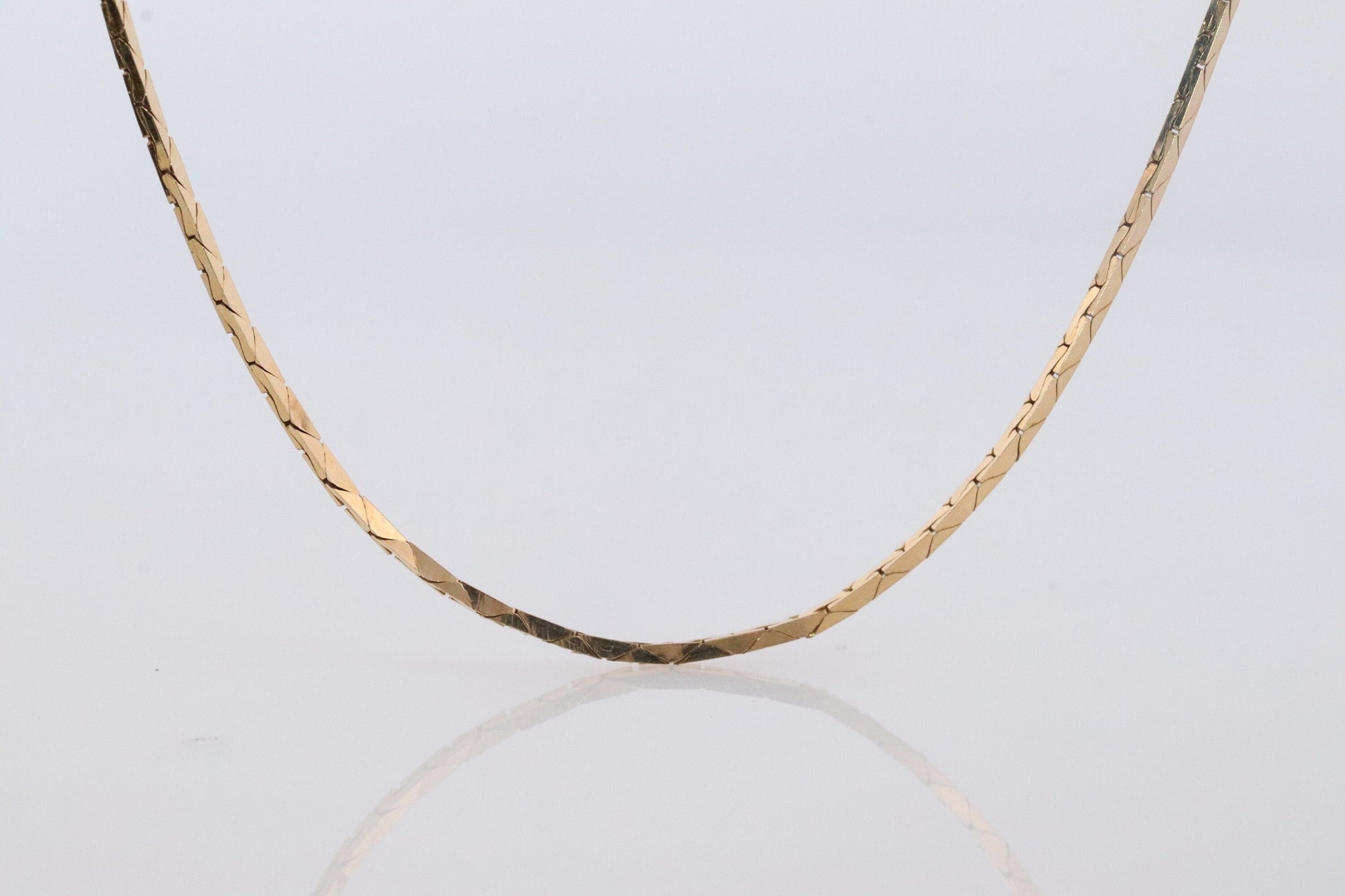 14k Triangle Omega Necklace. 14k Yellow Gold Box triangular Snake chain Necklace.