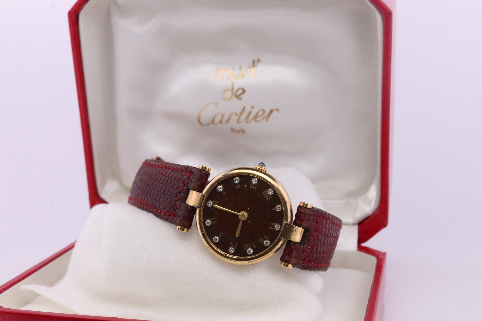 Vintage Must de Cartier Vendome DIAMOND Watch. ARGENT Cartier 925 Vermeil Quartz Ardent ROUND Swiss Made. Diamond Face Cartier