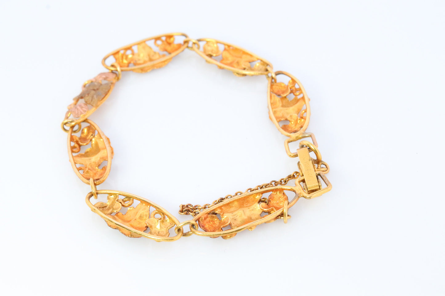Black Hills Gold Bracelet. 14k GF with 10k Multi-Tone Leaves Bracelet. Black Hills Gold Grape Leaf Section Bracelet.