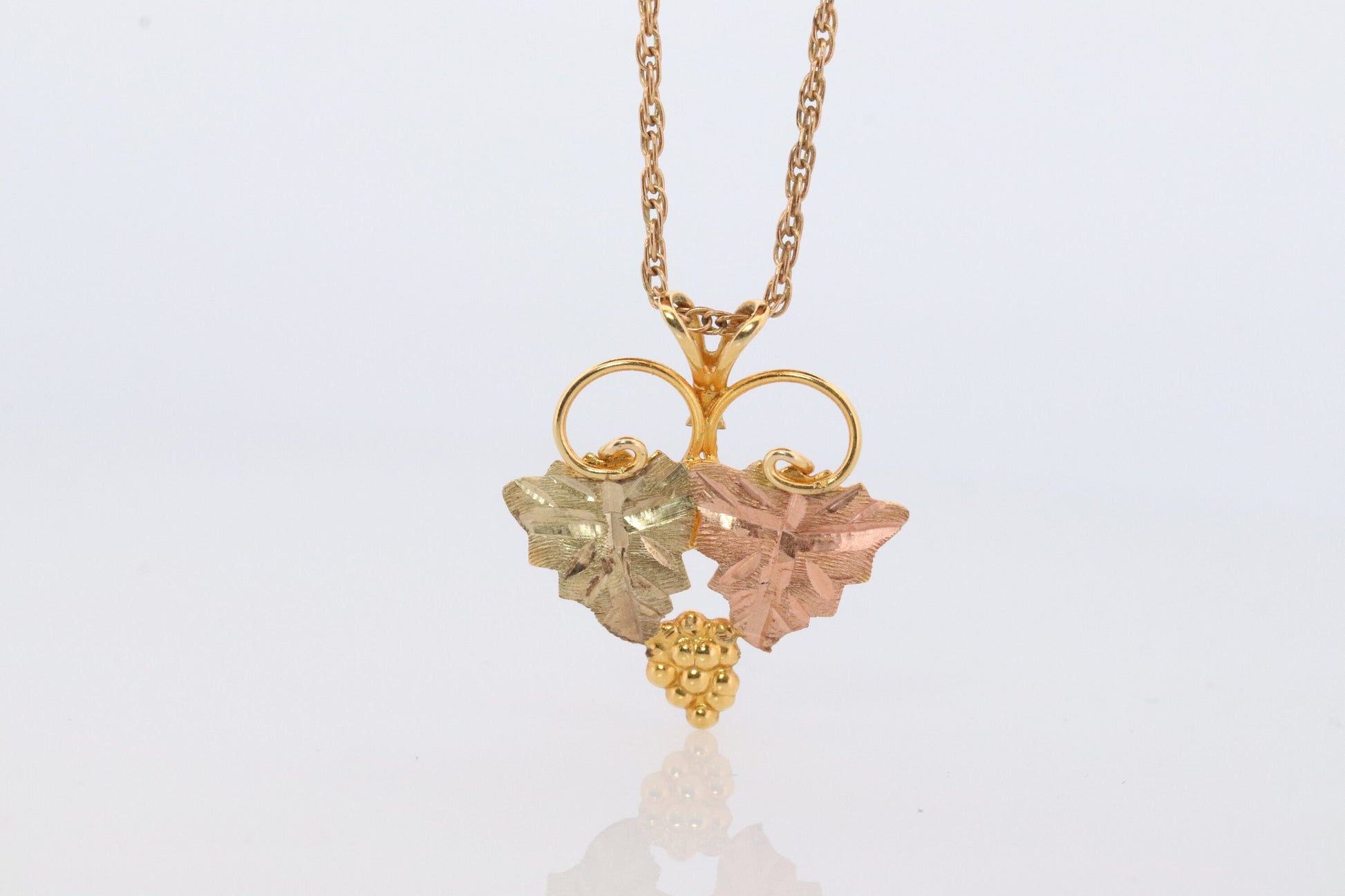 Black Hills Gold Pendant Necklace. 10k 12k Black Hills Gold Grape Leaves Pendant.