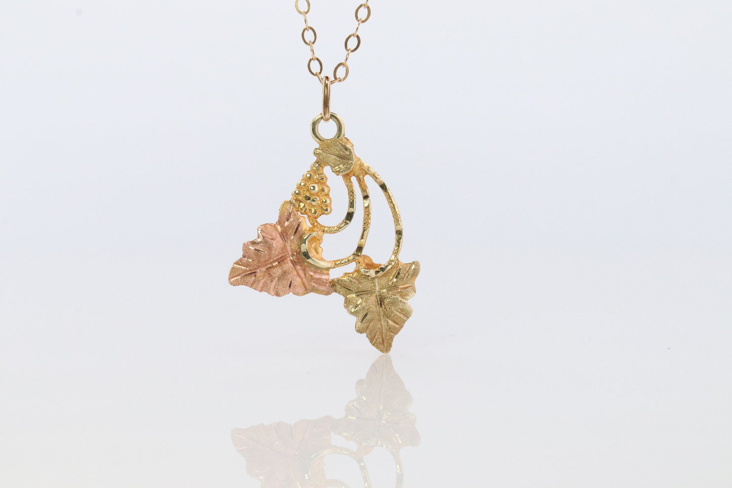 Black Hills Gold Pendant Necklace. 10k 12k Black Hills Gold Grape Leaves Pendant.