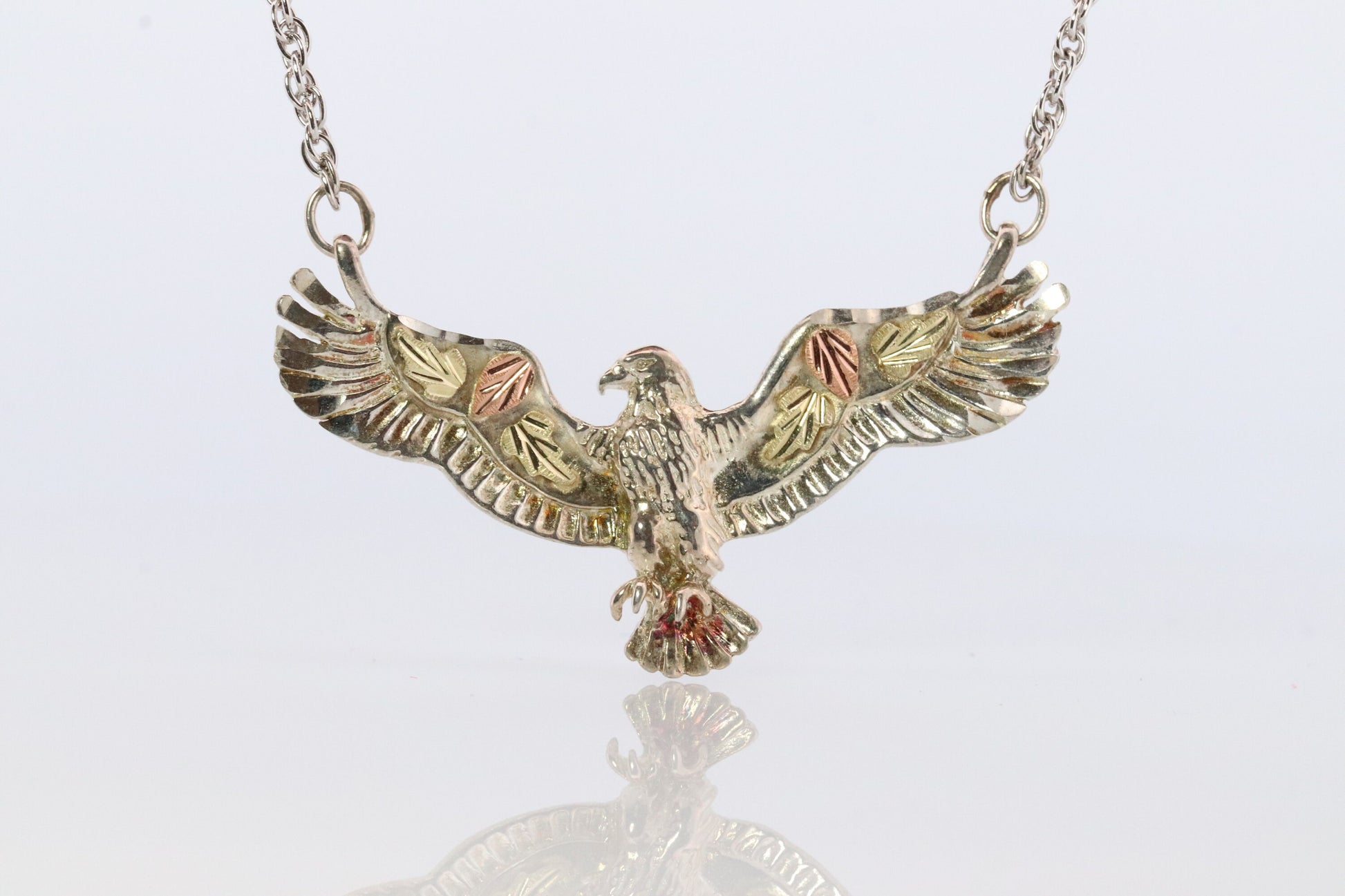Black Hills Gold EAGLE Necklace. Heavy Vintage Sterling Silver and 12k/10k Pendant and Necklace made by Black Hills Gold.