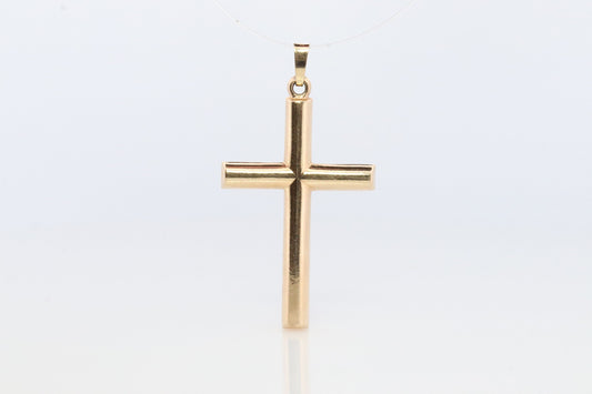 14k Cross. Simple Bar Crucifix 14k Gold Pendant. Yellow Gold Bar Cross.