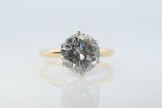 14k Round Genuine Diamond Solitaire Ring . Large 2ct Diamond Engagement Ring. Huge 2carat Natural Diamond Solitaire.