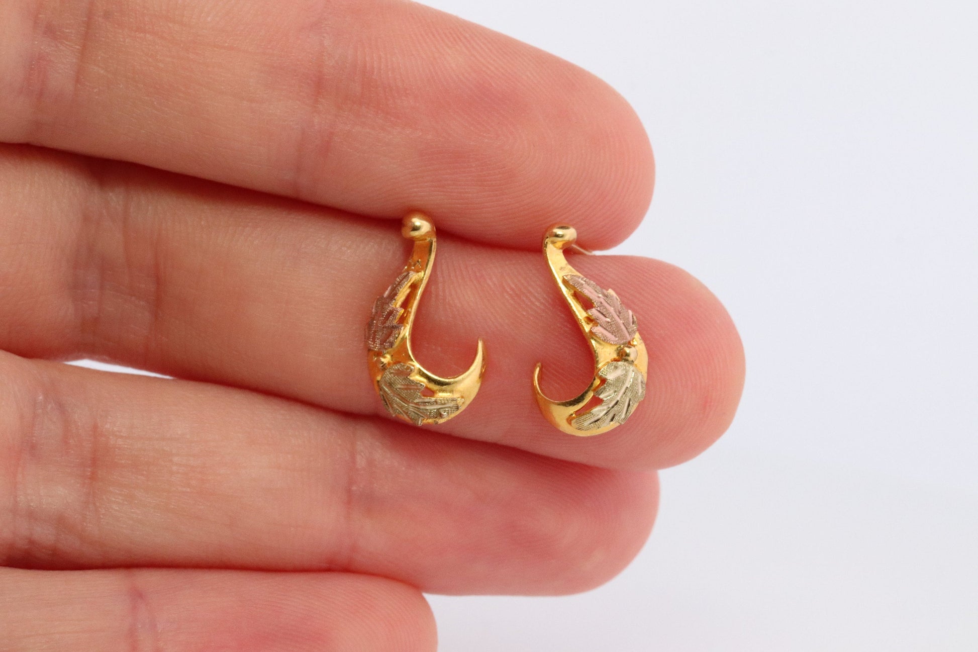 Black Hills Gold Drop Hoop earrings. 10k 12k Black Hills Half J earrings. Dainty earrings.