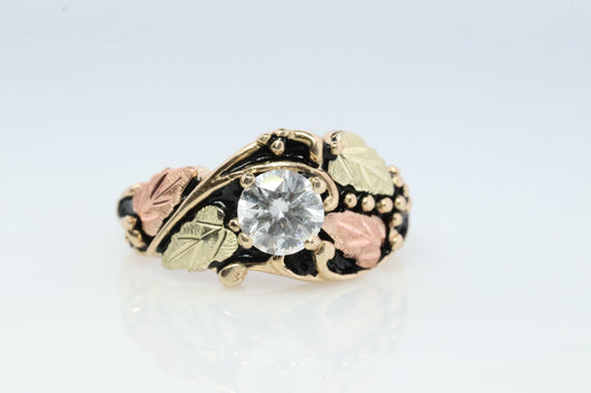 Black Hills Gold Vintage Diamond Ring. 1/2ct Diamond Solitaire Ring. 10k Multi-Tone Gold. Large Diamond Black Hills Gold Design