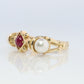 14k Ruby and Pearl Cluster ring. Victorian Pearl seed and Ruby band. Etruscan Revival Byzantine Ruby Pearl Cluster