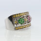 Le Vian Flower Wide Ring. 14k White gold Levian Le Vian Rubies Sapphires and Emeralds Daisy Pattern.