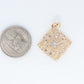 14k Filigree Diamond Pendant Medallion. 14k Gold Geometric Medallion Open Diamond Cut. Rhombus Medallion Pendant.