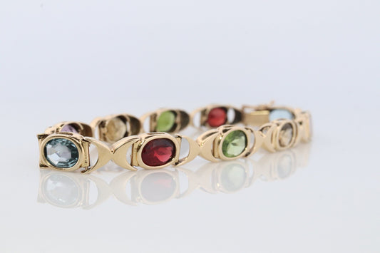 14k Multi-Color Gem XOXO Chain Bracelet. 14k Chain Bezel Bracelet. Citrine Amethyst Garnet Peridot