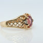 14k Pink Tourmaline Ring. prong set OVAL Tourmaline solitaire with diamond accents.