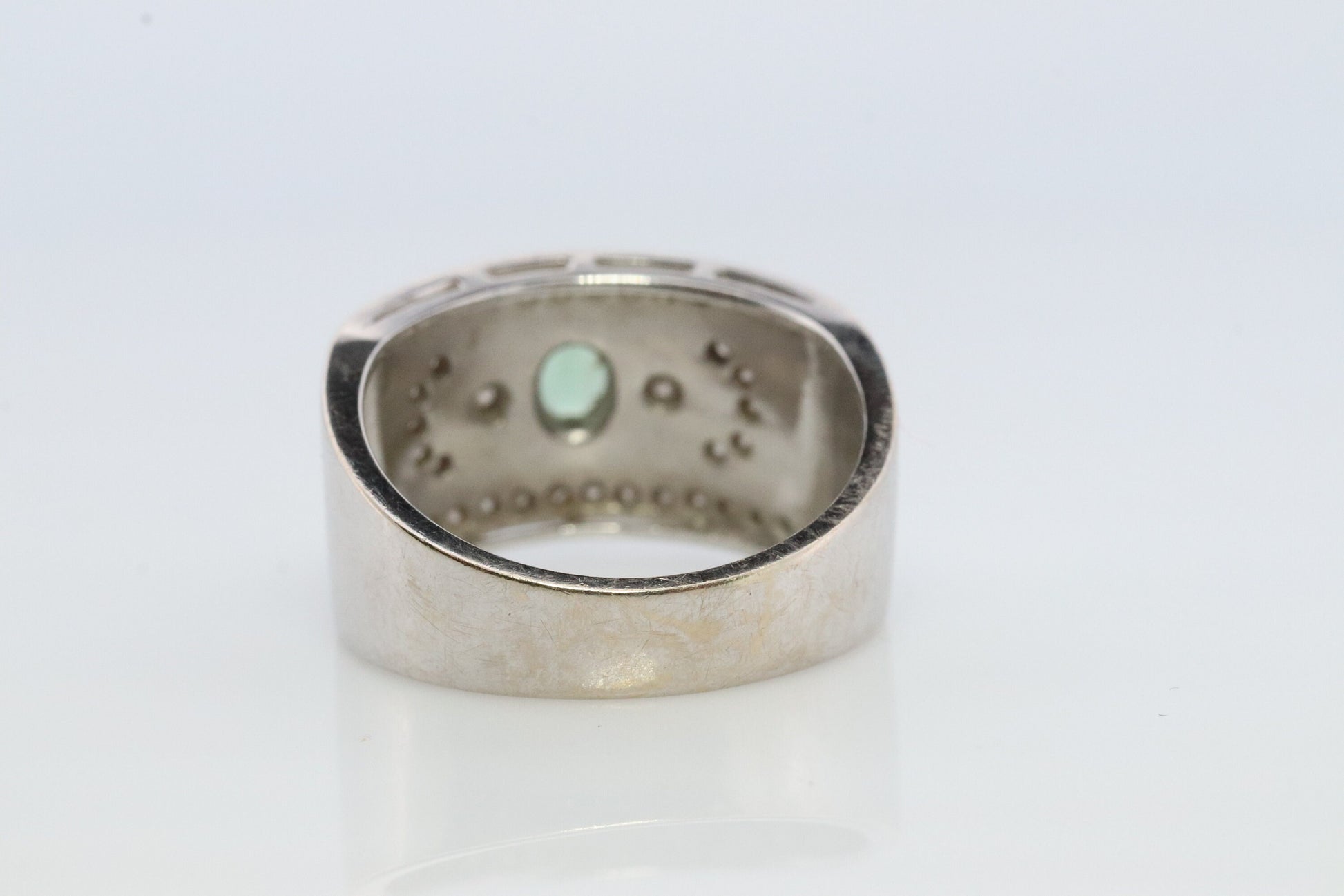 Le Vian Teal Sapphire and Diamond Wide Ring. 14k White gold Levian Le Vian diamond Double C Bezel set Diamonds. (265)
