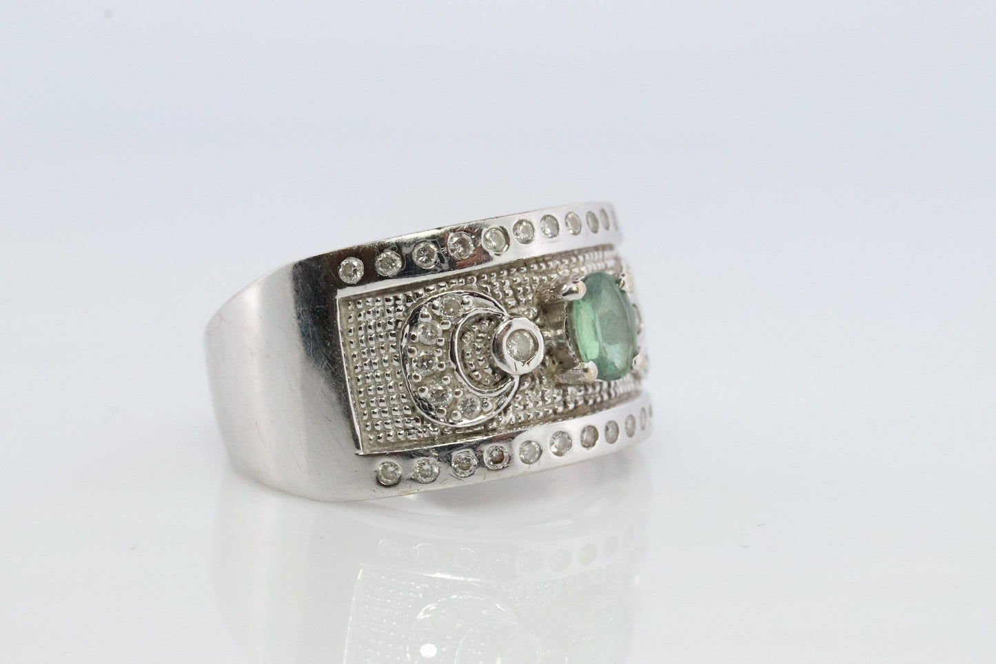Le Vian Teal Sapphire and Diamond Wide Ring. 14k White gold Levian Le Vian diamond Double C Bezel set Diamonds. (265)