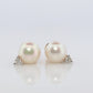 14k Pearl and Diamond stud earrings. Elegant and Dainty Pearl diamond studs.
