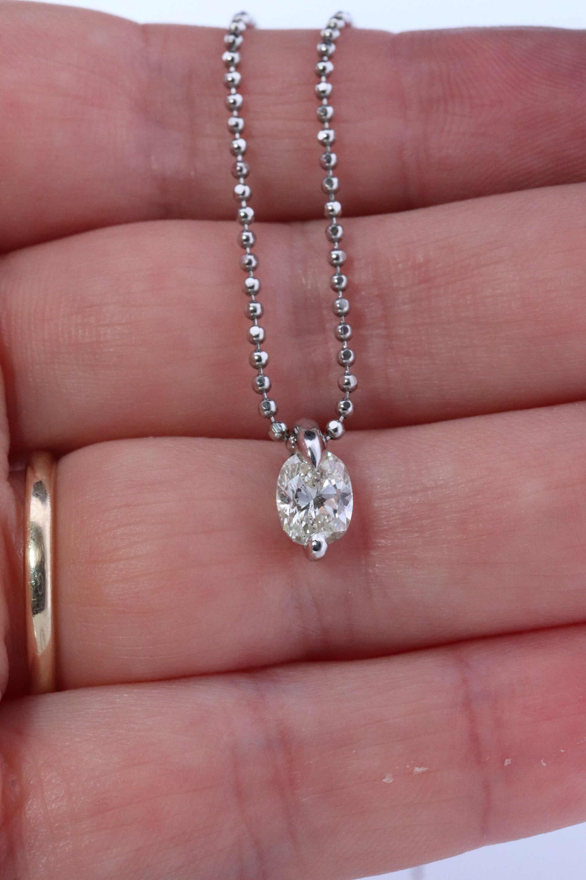 Large Diamond solitaire pendant. Platinum 850/900 Oval diamond 1CT Solitaire Pendant and Necklace. Tension set diamond